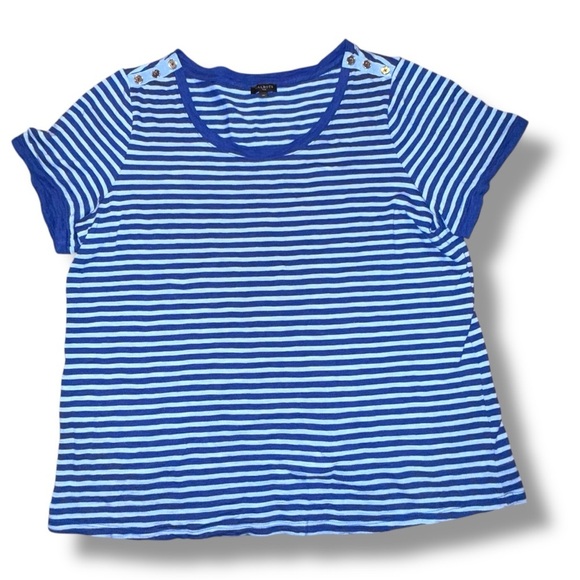 TALBOTS Grosgrain Trim Stripe Tee - Blue Twilight /Vista Blue Plus 1X - Picture 6 of 12